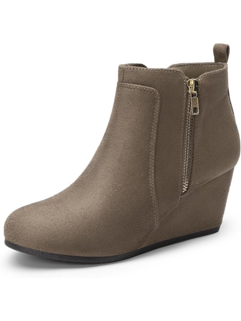 Women's Taupe Faux Suede Cushioned Insole Fashion Wedges Casual Ankle Boots